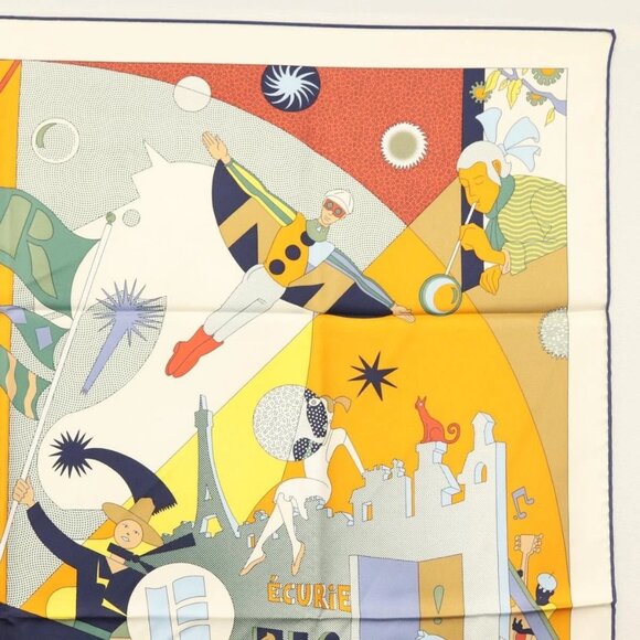 HERMES Carre 90 Scarf ""CA DECOIFFE!"" Silk Beige Auth 137450M - Picture 4 of 13